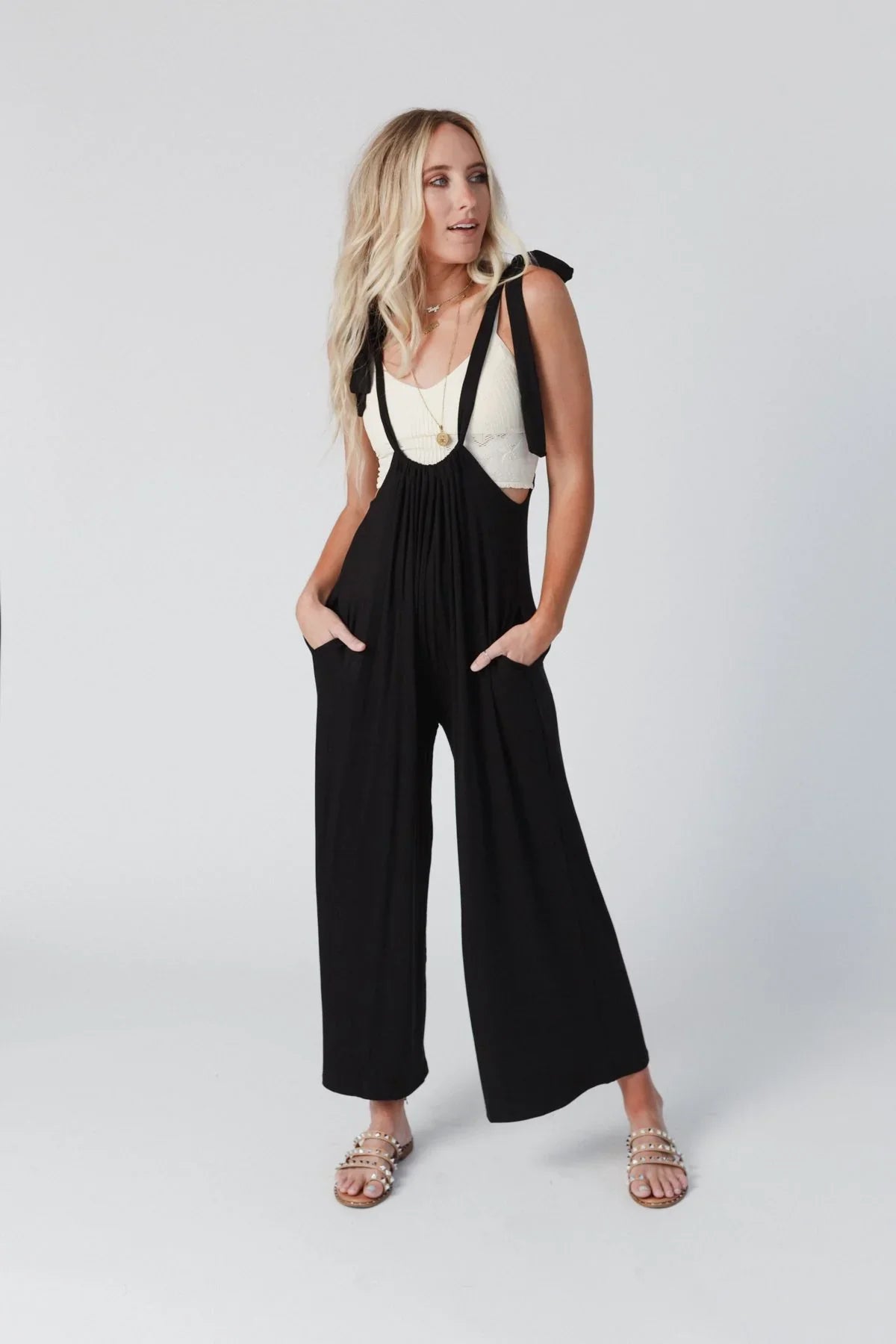New | Silky Washed Solid Suspender Jumpsuit