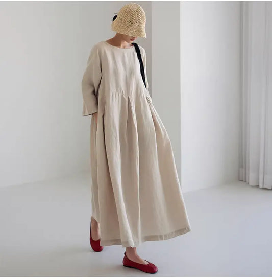 Sale | Summer Cotton Nine-Point Sleeves Maxi Dress