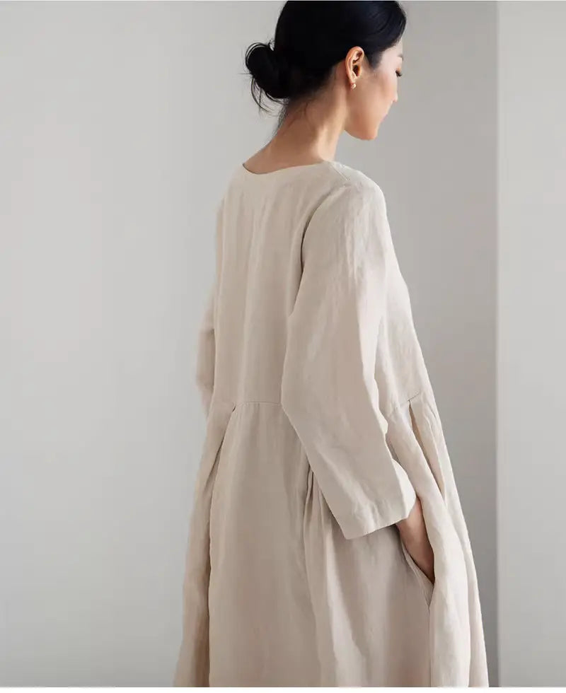 Sale | Summer Cotton Nine-Point Sleeves Maxi Dress